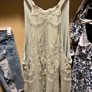 Floral Lace Sleeveless Blouse - Mint Green